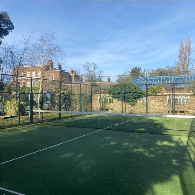 The Montrose Padel Club – outdoor padel courts with the main clubhouse building in the background at a premium venue in Richmond, London