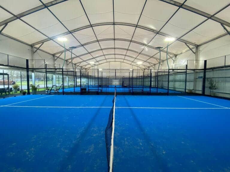 Undercover padel courts at Padel4all Eastbourne, highlighting the venue’s all-weather facilities designed to support year-round padel play in Eastbourne, East Sussex.