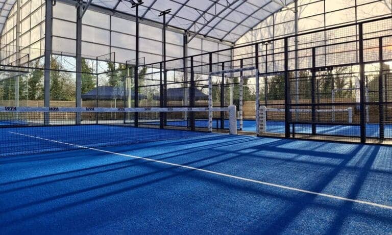 World Padel Academy – WPA Mansfield undercover padel courts with blue playing surfaces at a modern indoor facility in Nottinghamshire