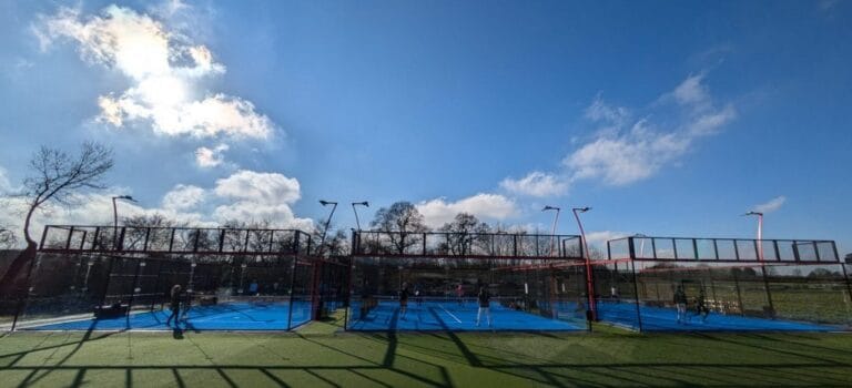 Sevenoaks Padel Club - showing three open-air padel courts with no covers, highlighting the club’s outdoor facilities for social and competitive play in Sevenoaks, Kent.