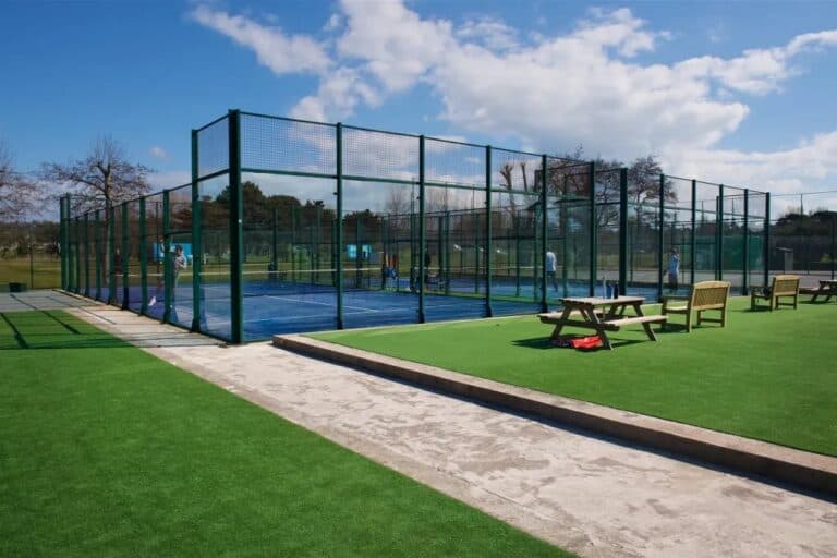 Two outdoor uncovered padel courts at St Clement Golf & Sports Centre – modern racket sports facility offering open-air play in a scenic UK location.