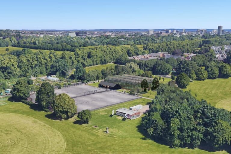 Aerial view of the proposed Smash Padel Cardiff setup – planned multi-court padel tennis facility designed for community and competitive play in Cardiff, Wales.