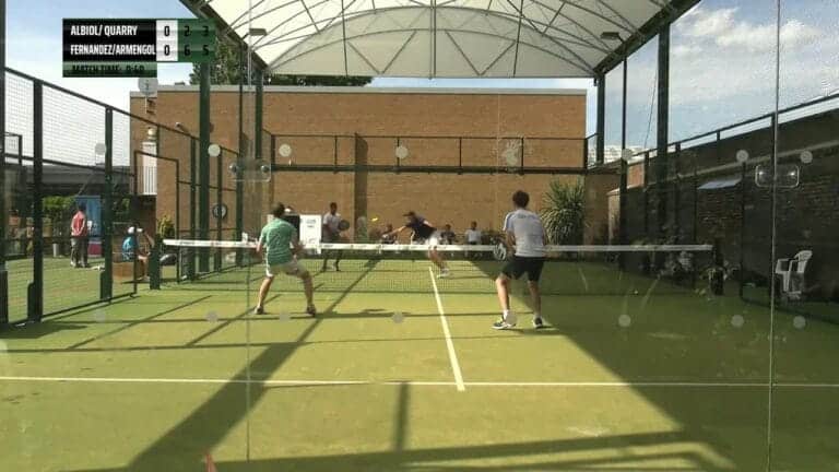 Roehampton Club – Albiol and Quarry playing against Fernandez and Armengol on an outdoor covered padel court at a prestigious London club