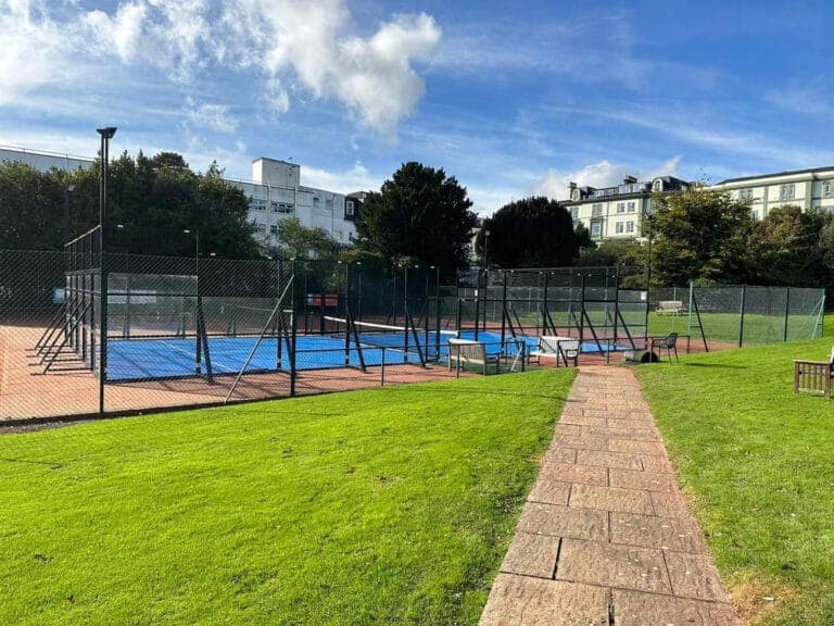 Torquay Tennis Club – empty outdoor padel court at a community sports club in South Devon