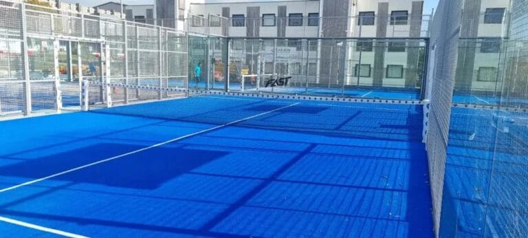 Outdoor uncovered padel court at Padel United Plymouth, highlighting the club’s open-air facilities for social and competitive padel play in Plymouth, Devon.