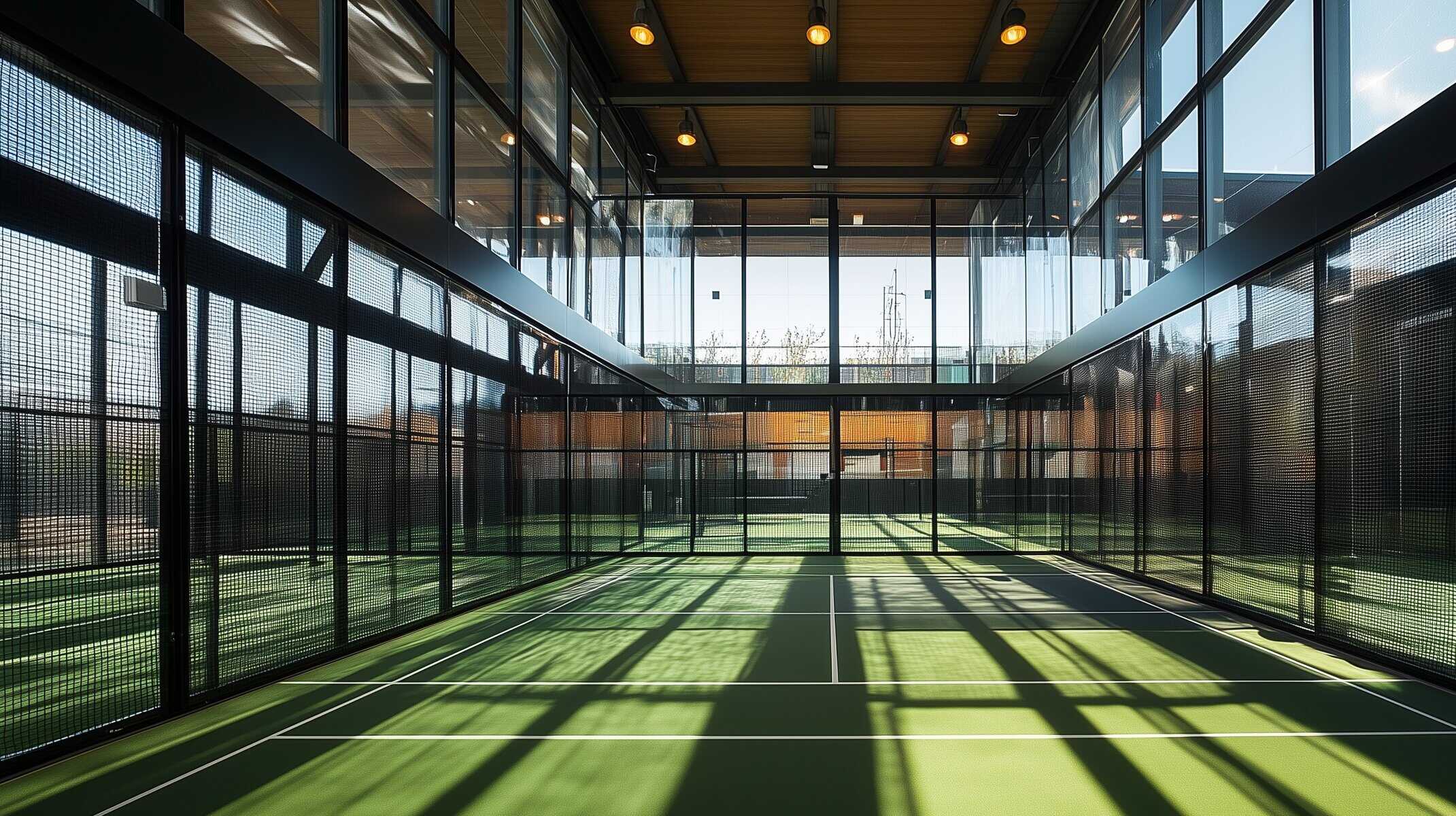Side-by-side comparison of outdoor vs indoor padel courts highlighting structural differences, lighting, and environmental settings